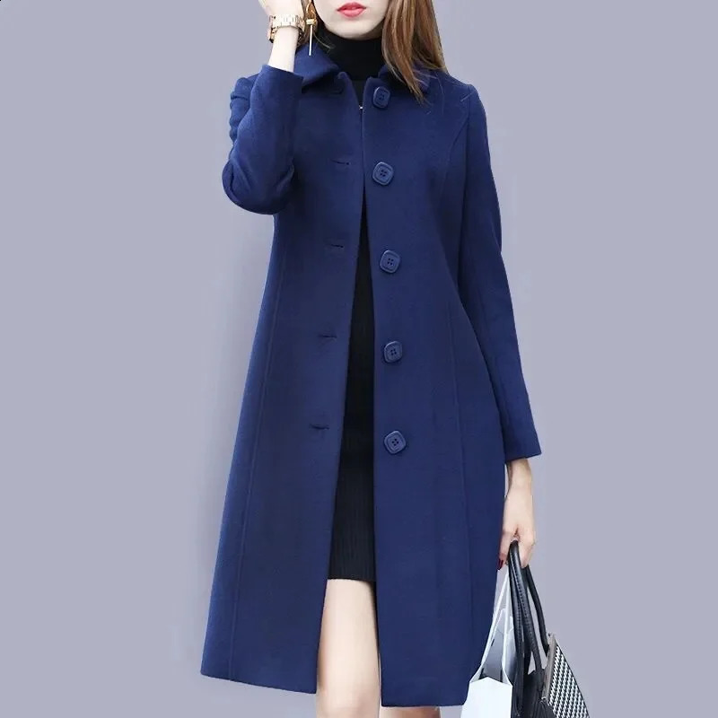 Heat resistant wool coat womens long British style autumn and winter loose ultrathin 240826