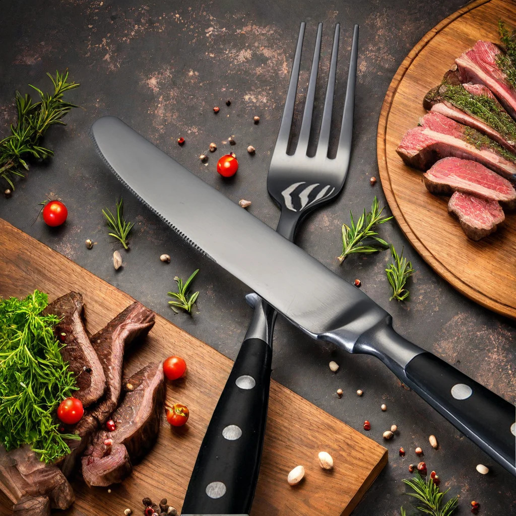 Classic and elegant stainless steel cutlery set fork spoon knife full steak teaspoon creative 240827