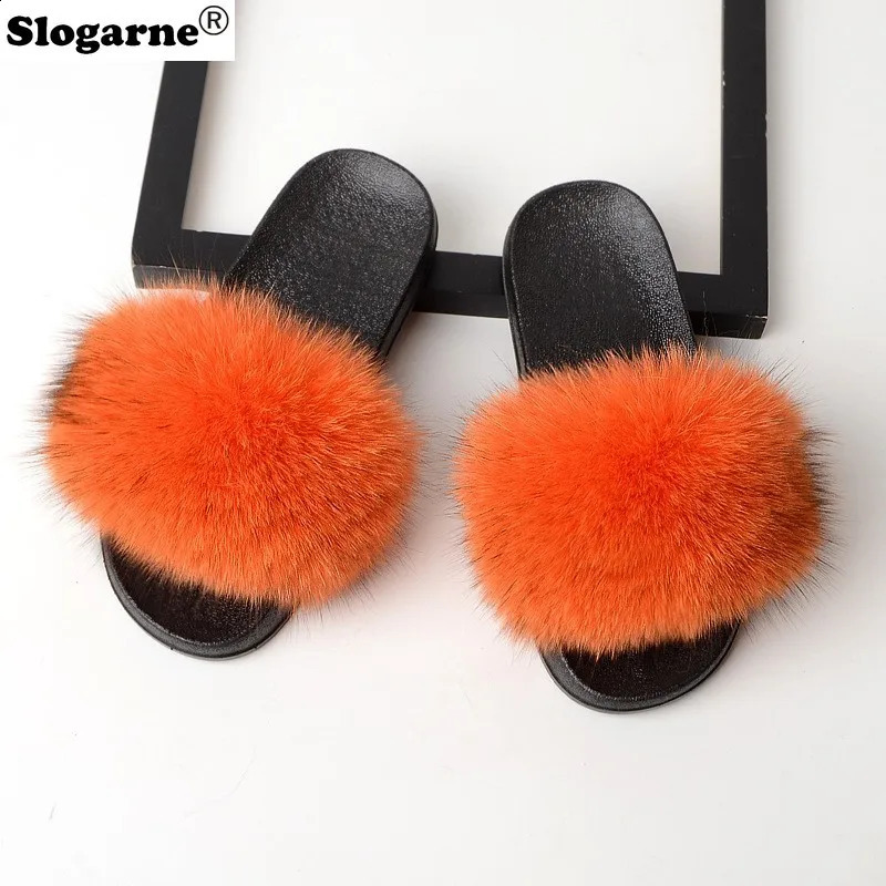 Real Fox fur slider womens outdoor leather slider unisex mens European colored Fox fur sandals 2024 womens sexy slider 240827