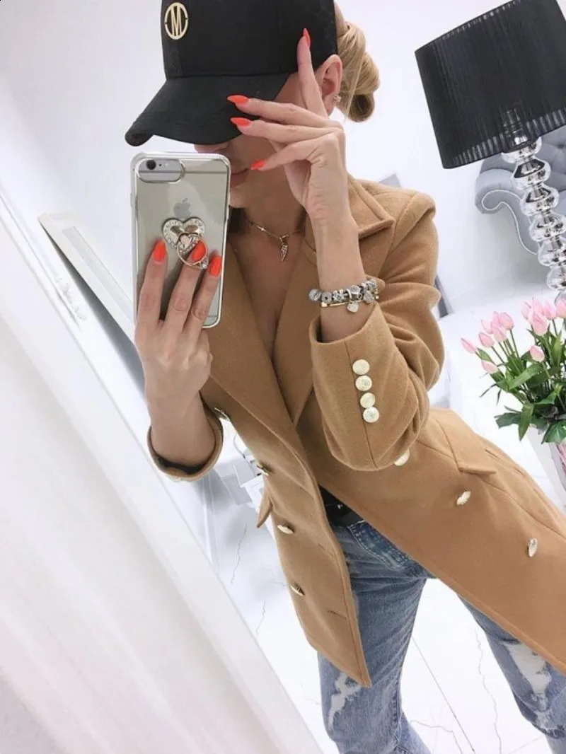 Womens clothing autumn and winter collar doublelayer tweed coat 240826