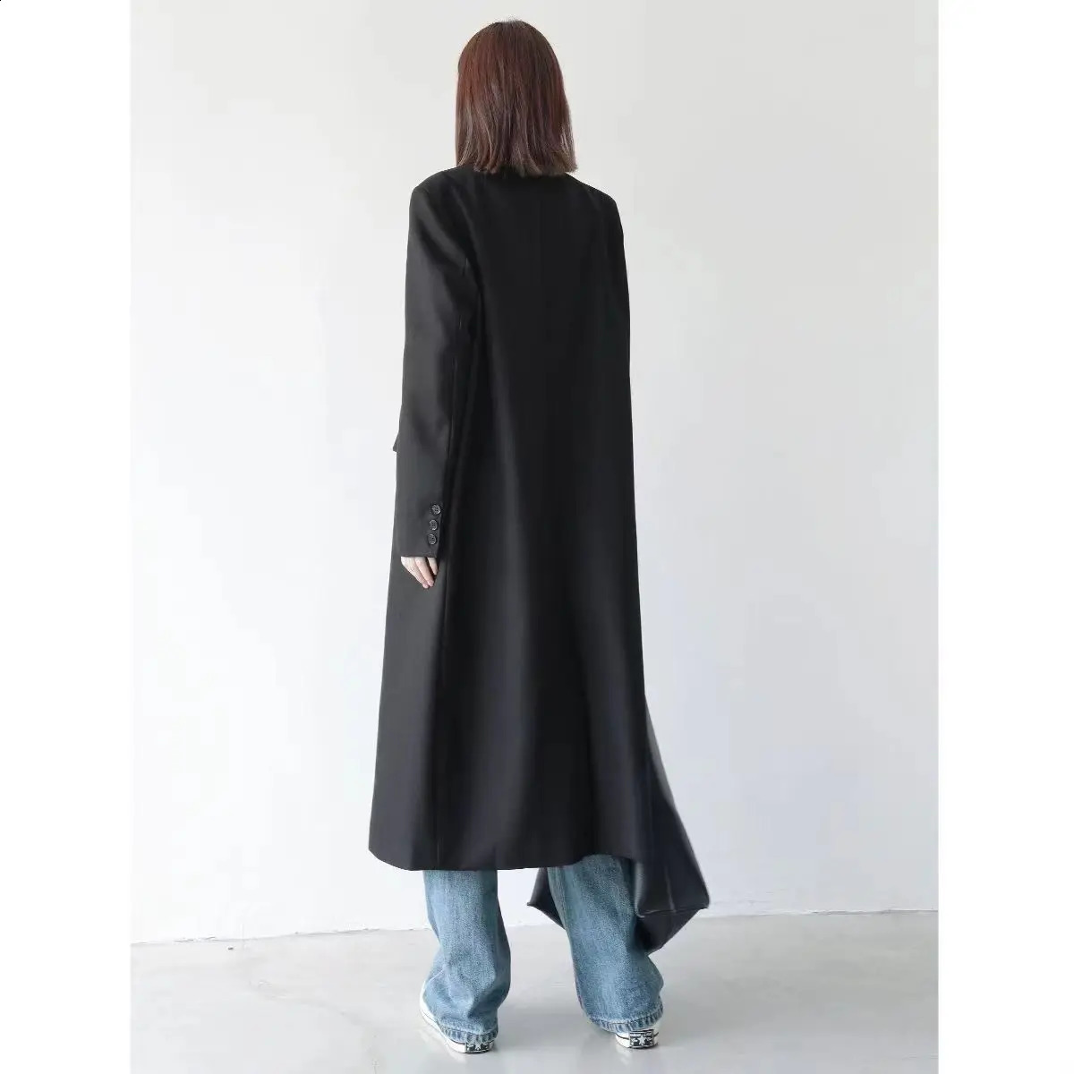 Casual Double Chest Long Jacket Trench Coat Korean Fashion Collar Windproof Retro Office Womens 240826