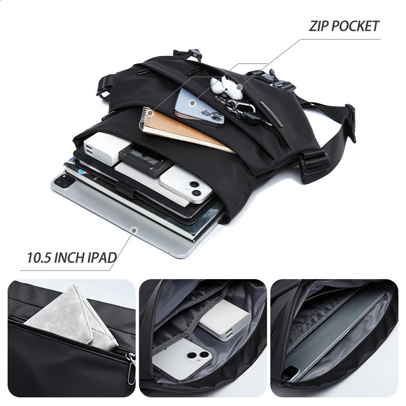 Mens Crossbody Bag Fashion Oxford Waterproof Simple Black Multifunction Males Shoulder For Youth 240826
