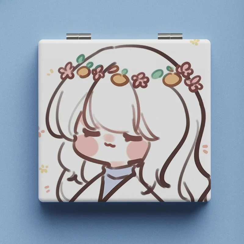 Cartoon Animal Folding Makeup Mirror PU Leather Mini Double-Sided Cosmetic Mirror Portable Girls Square High-Definition MirrorXJ241213