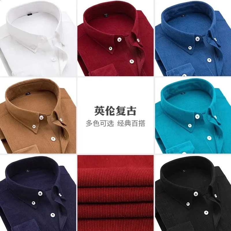 2024 Spring Business and Leisure Mens Corduroy Long Sleeve Mens Shirt High Quality Blue and Red Office Shirt 240827