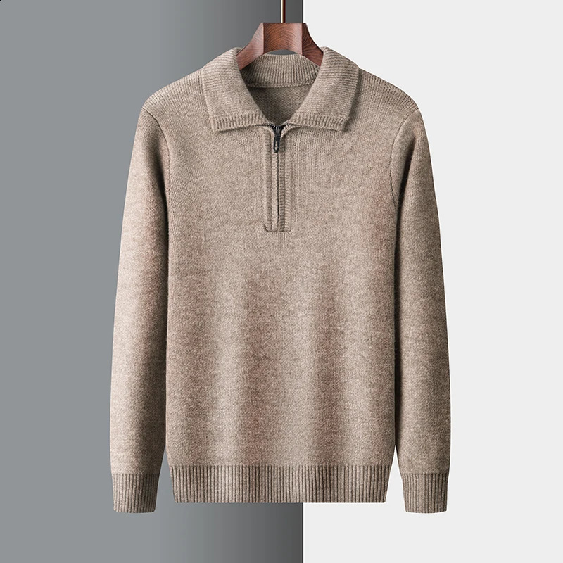 Men Cashmere Sweater for Warm Comfort Knitted Long Sleeved O-neck Zipper Pullover Alpaca Sweater Male 240826
