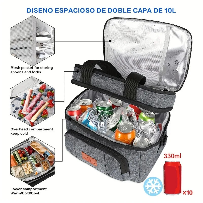 Multifunctional Double Layers Tote Cooler Lunch Bags for Women Men Large Capacity Travel Picnic Lunch Box with Shoulder Strap 250804