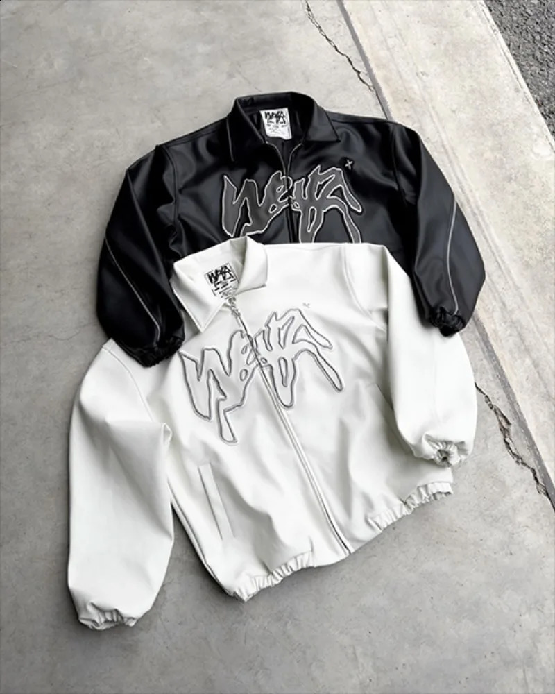 American Fashion Letter Embroidered Leather Women Y2K Haruku Vintage Hip Hop Trend Casual Baseball Uniform Jacket 240827