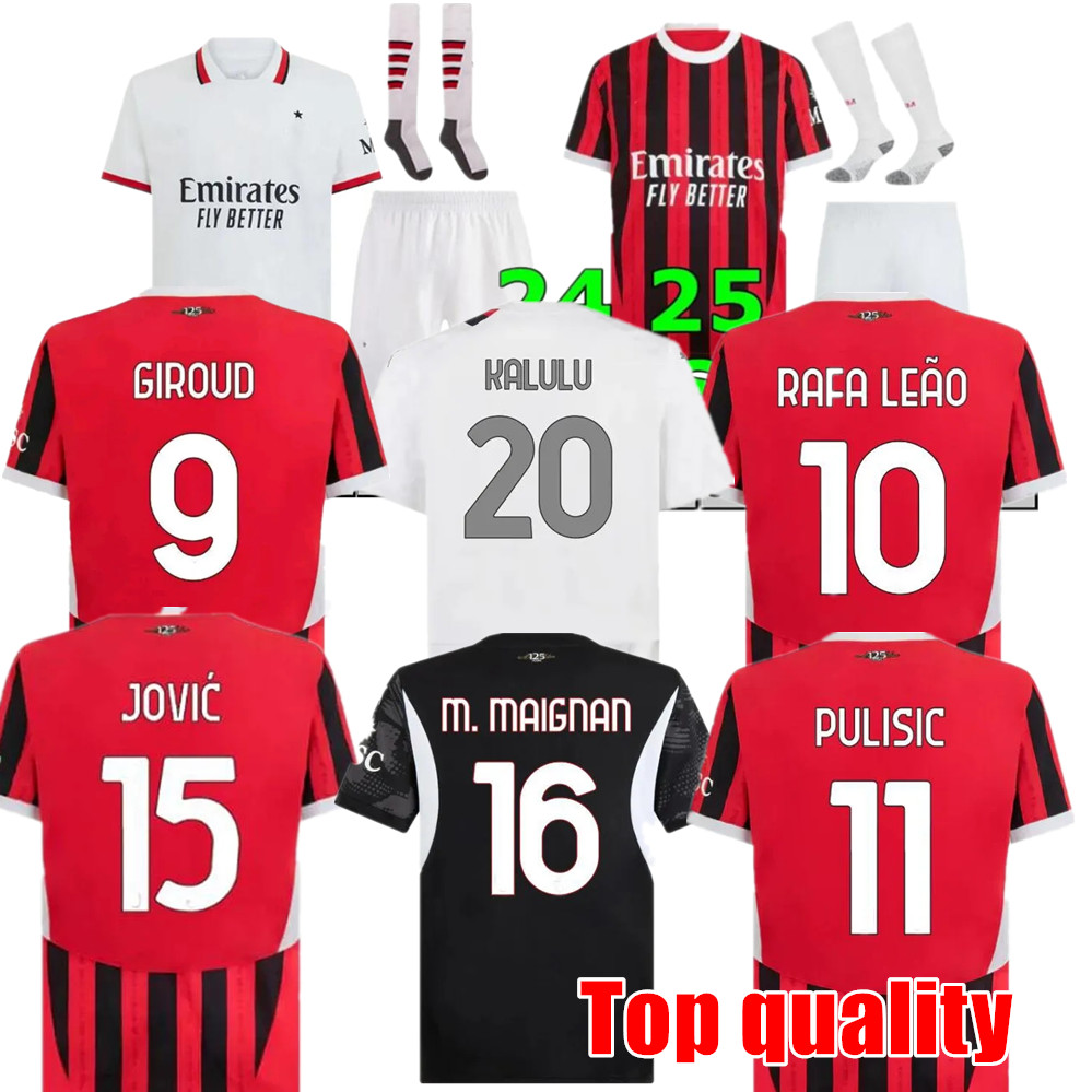 24 25 MILANS IBRAHIMOVIC AC Soccer Jerseys GIROUD RAFAEL LEAO Men's Kids Kit Full Set Maglia Football Shirt Uniform Green Gold Top quality