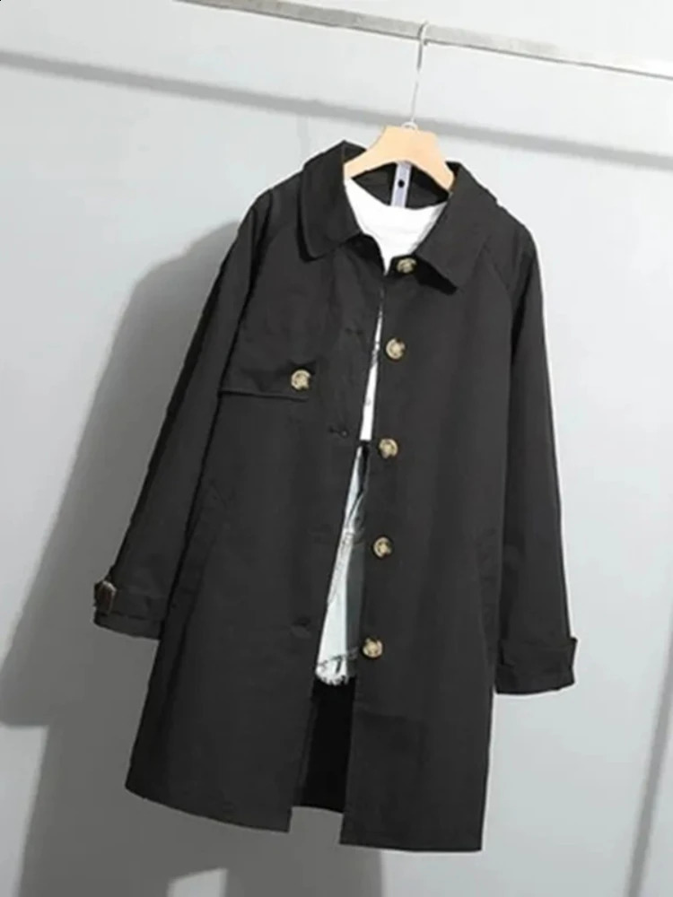 Womens Trench Medium Length SpringSummer AutumnWinter Coat British Style Jacket Temperature Single Chest Windproof Machine 240826