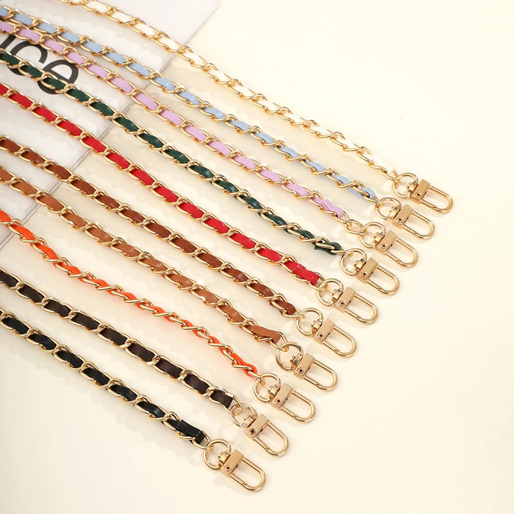 60cm Long PU Leather Metal Chain Bag Strap For Crossbody Fashion Handbags Shoulder Cellphone Replacement Accessories 240826Z