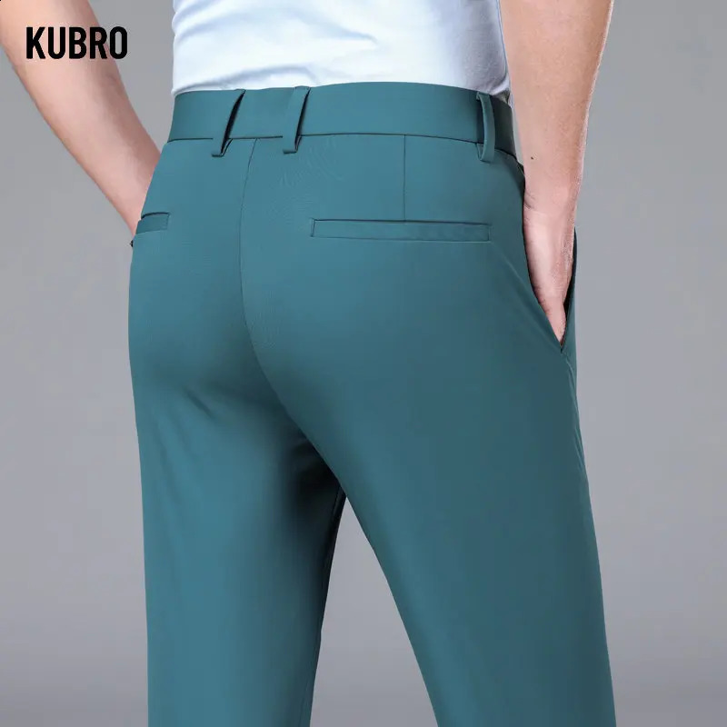 KUBRO Trousers Mens Summer Thin Section Slim Casual Pants Man Multi Color Optional Ice Silk Loose Straight Business 240827