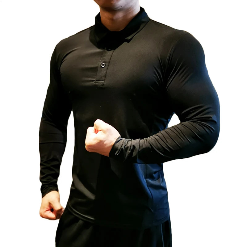 Quick drying running shirt mens bodybuilding sports Tshirt long sleeved compression top fitness tight fitting polo 240827