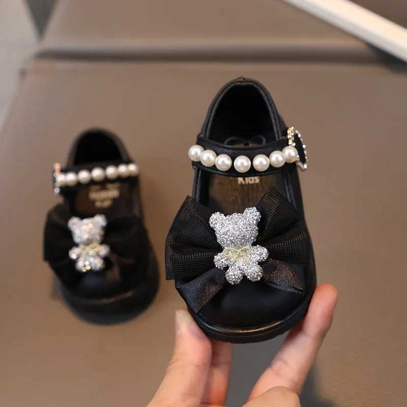Baby girl leather shoes childrens bow pearl princess shoes light soft sole cute first mover baby cartoon single shoes M240827