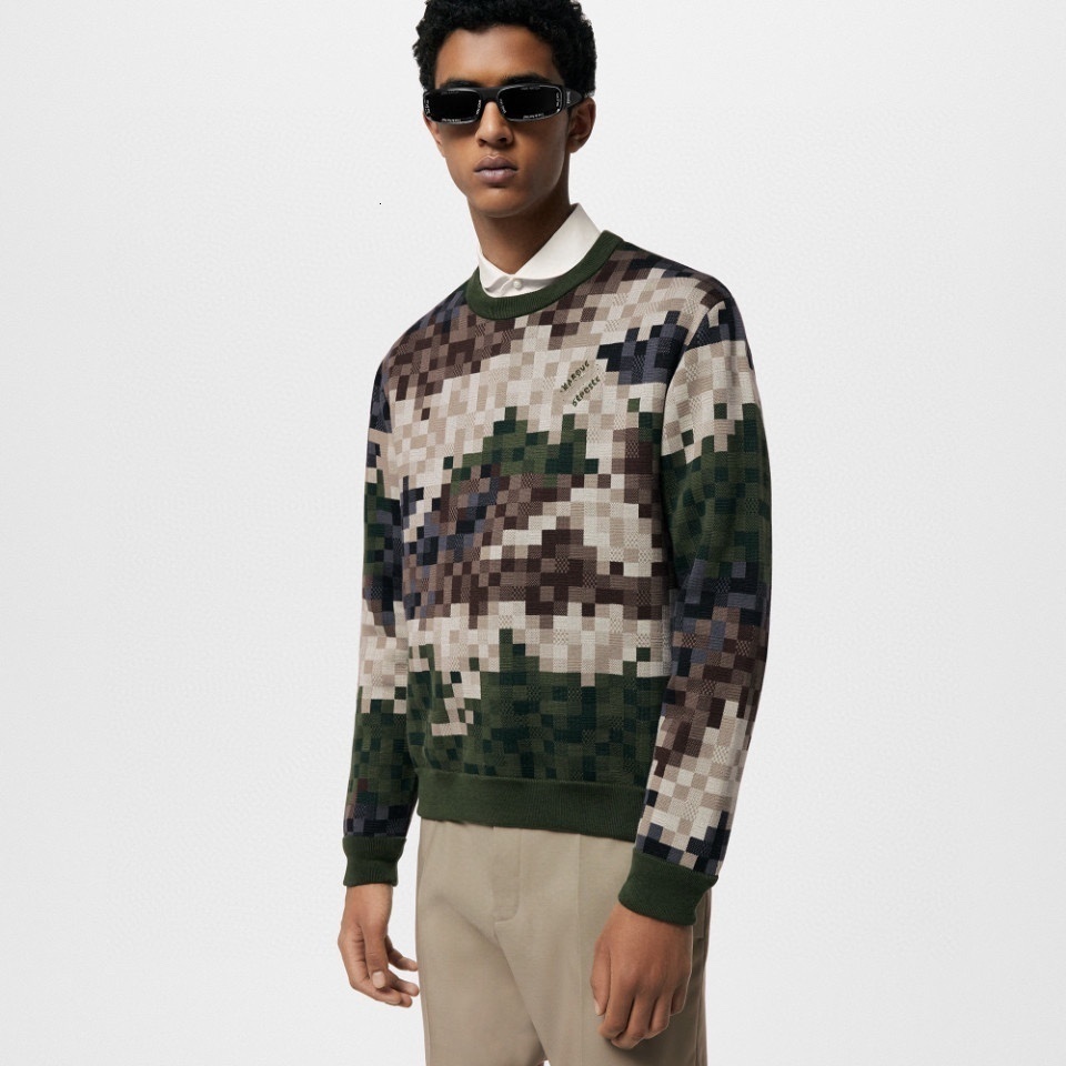 Men's plus size hoodie and sweatshirt acquart knitted custom jn plus size detail round neck cotton cashmere camouflage letter double-sided knitted round neck sweater