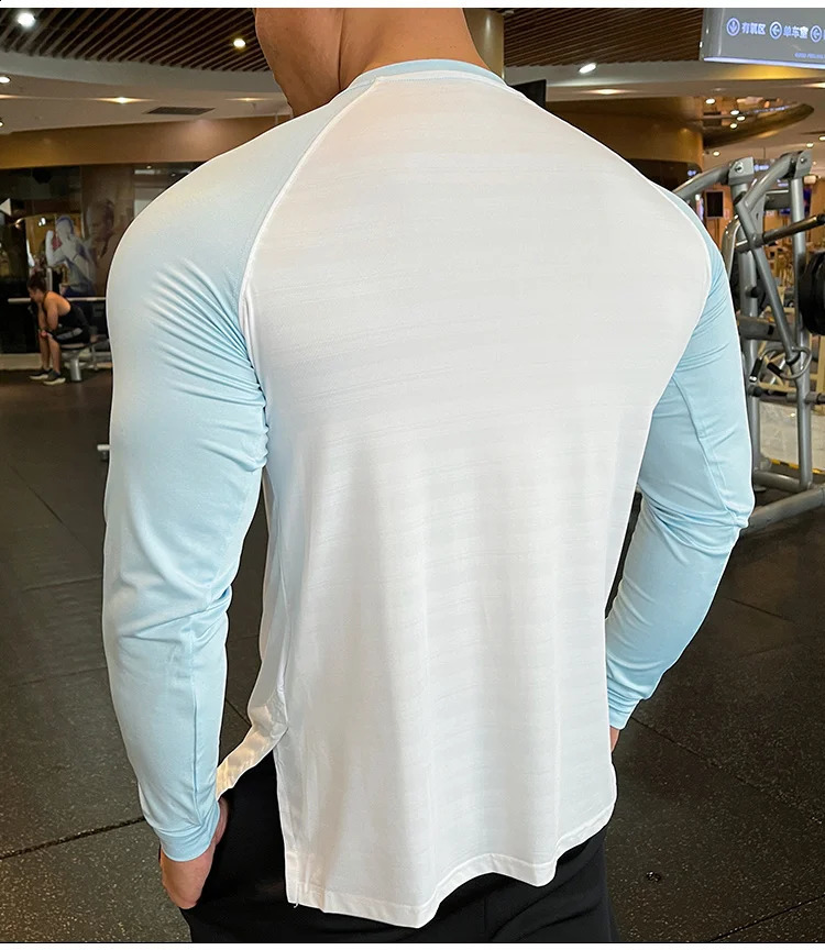 Running gym mens Tshirt long sleeved loose top elastic sports fitness autumn comfortable breathable basketball training jersey 240827