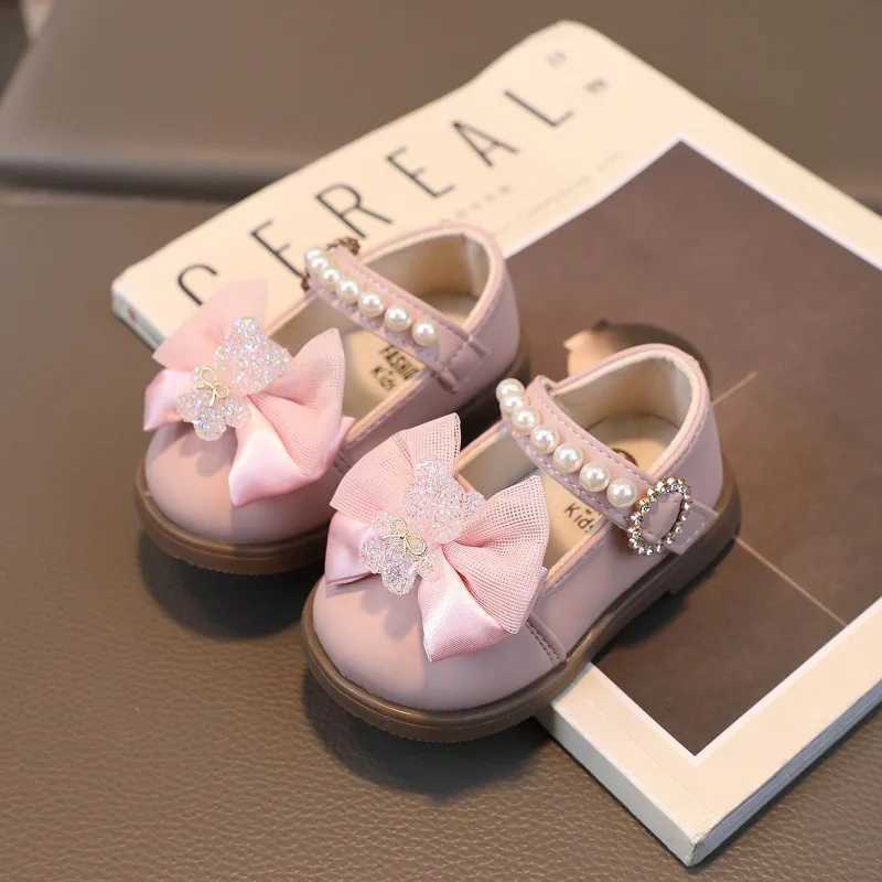 Baby girl leather shoes childrens bow pearl princess shoes light soft sole cute first mover baby cartoon single shoes M240827