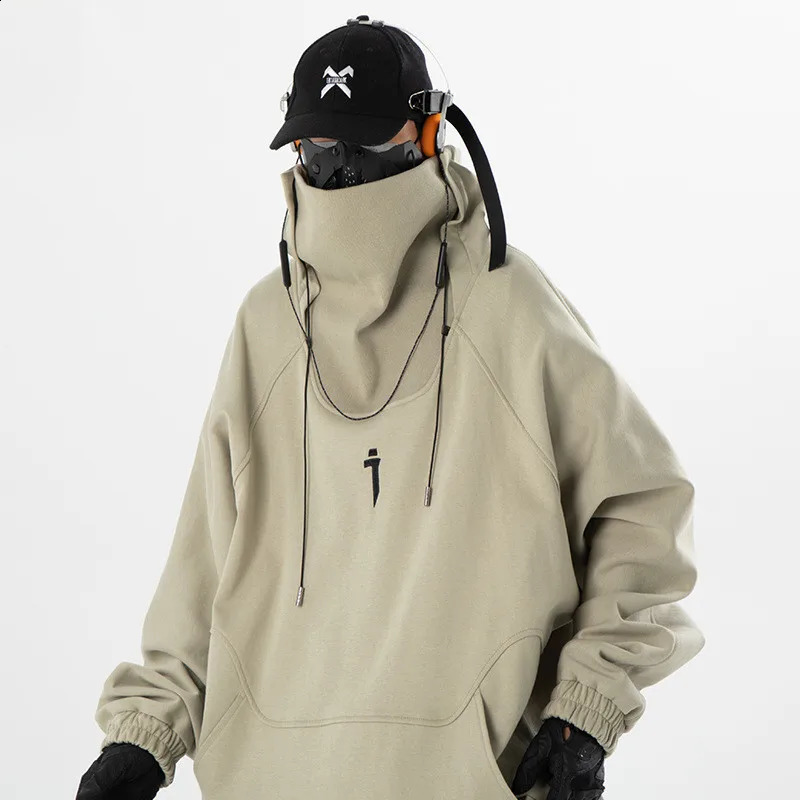 Turtleneck Techwear Hoodie Hip Hop Pullover Mens Autumn Casual Sweatshirt 240826