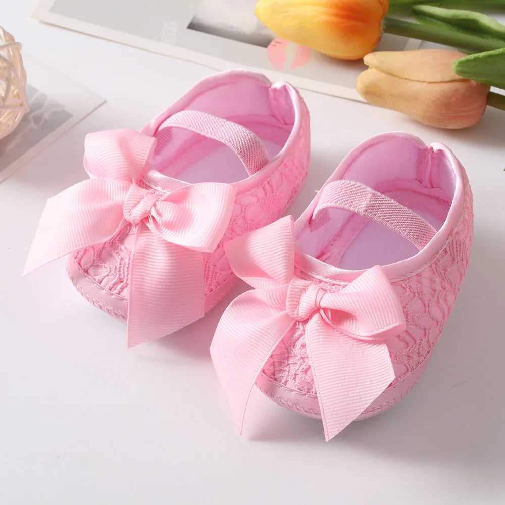 Cute baby shoes with ribbon bow for 0-1 year old newborns soft soled childrens shoes princess first walker dress shoes M240827