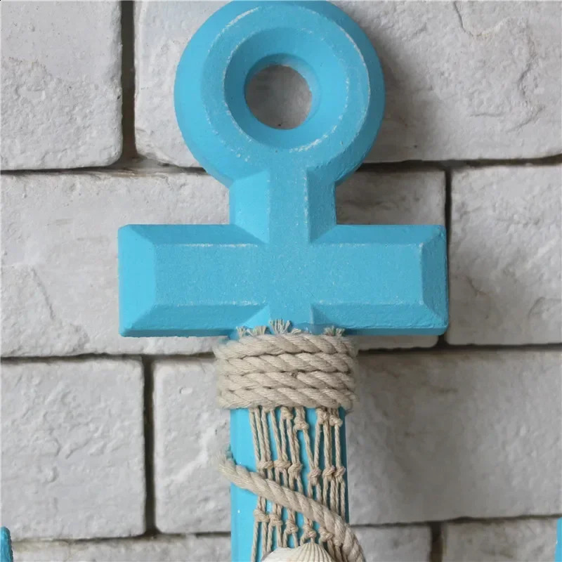 33cm Mediterranean Style Wood Anchor Ornament Nautical Decor Hanging Crafts Thermometer Wall Hanging Hook DIY Home Room Decor 240827