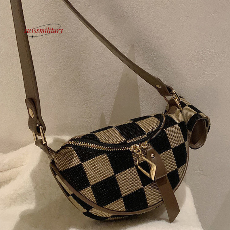 Swissmilitary Chessboard Checkered Saddle for Women 2024 New Trendy One Shoulder Crossbody Chest Small Underarm Bag #27