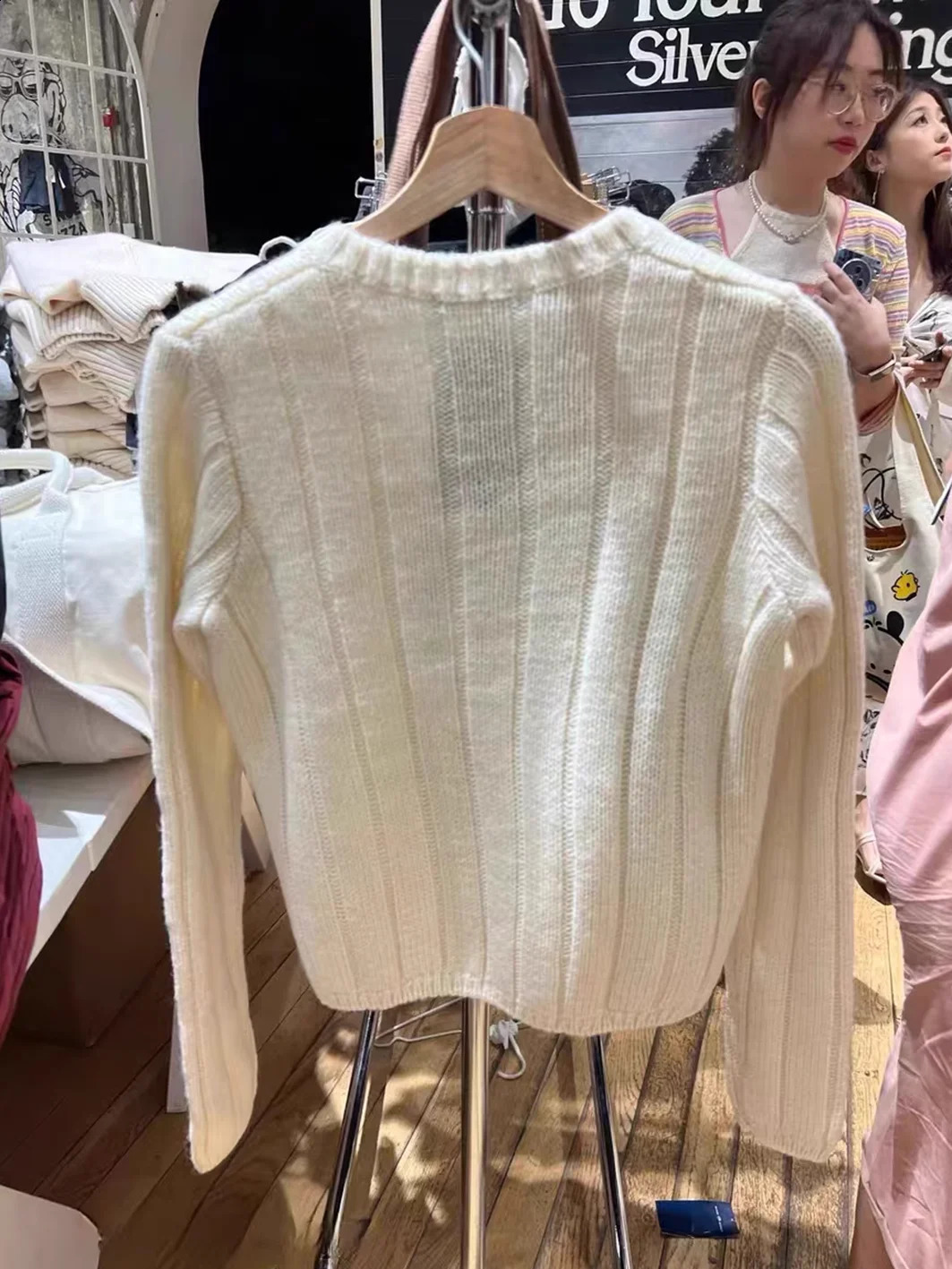 Beige Knitted Thick Warm Sweater Womens Autumn Sweet Vneck Long Sleeve Handle Y2k Top Harajuku Cute Cotton 240826