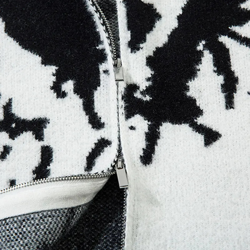 Mens oversized sweater cardigan wool Y2K retro knitted graffiti butterfly zipper jumping hiphop loose double punk gothic jacket 240826