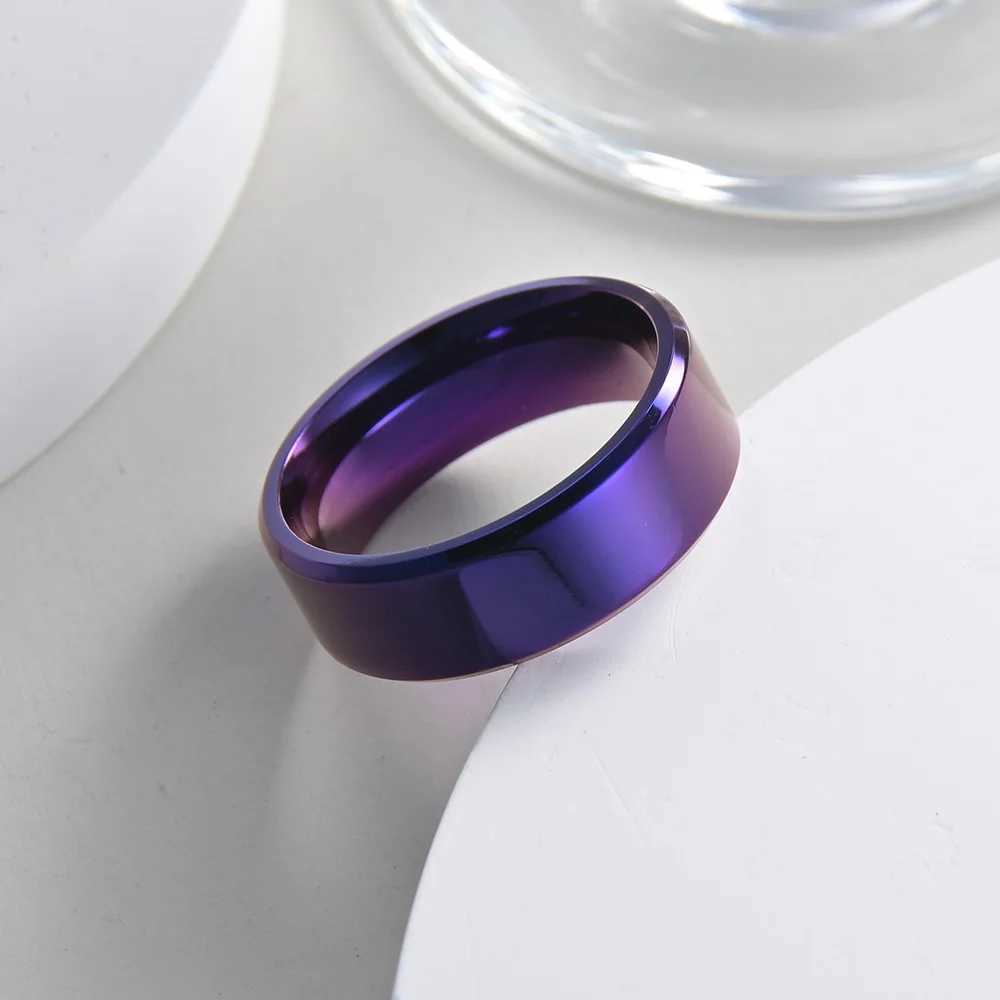 Simple 8mm mens stainless steel ring with purple matte finish polished edge engagement ring and mens wedding ring W240826