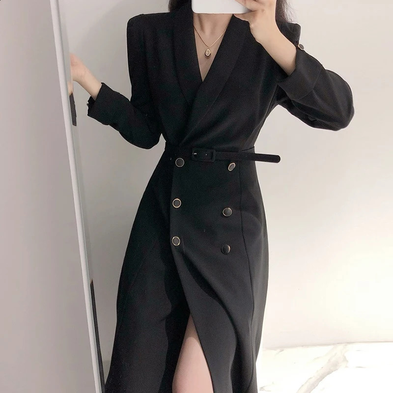 HMA autumn and winter womens trench coat Korean fashion windproof double chest long Abrigos 240826