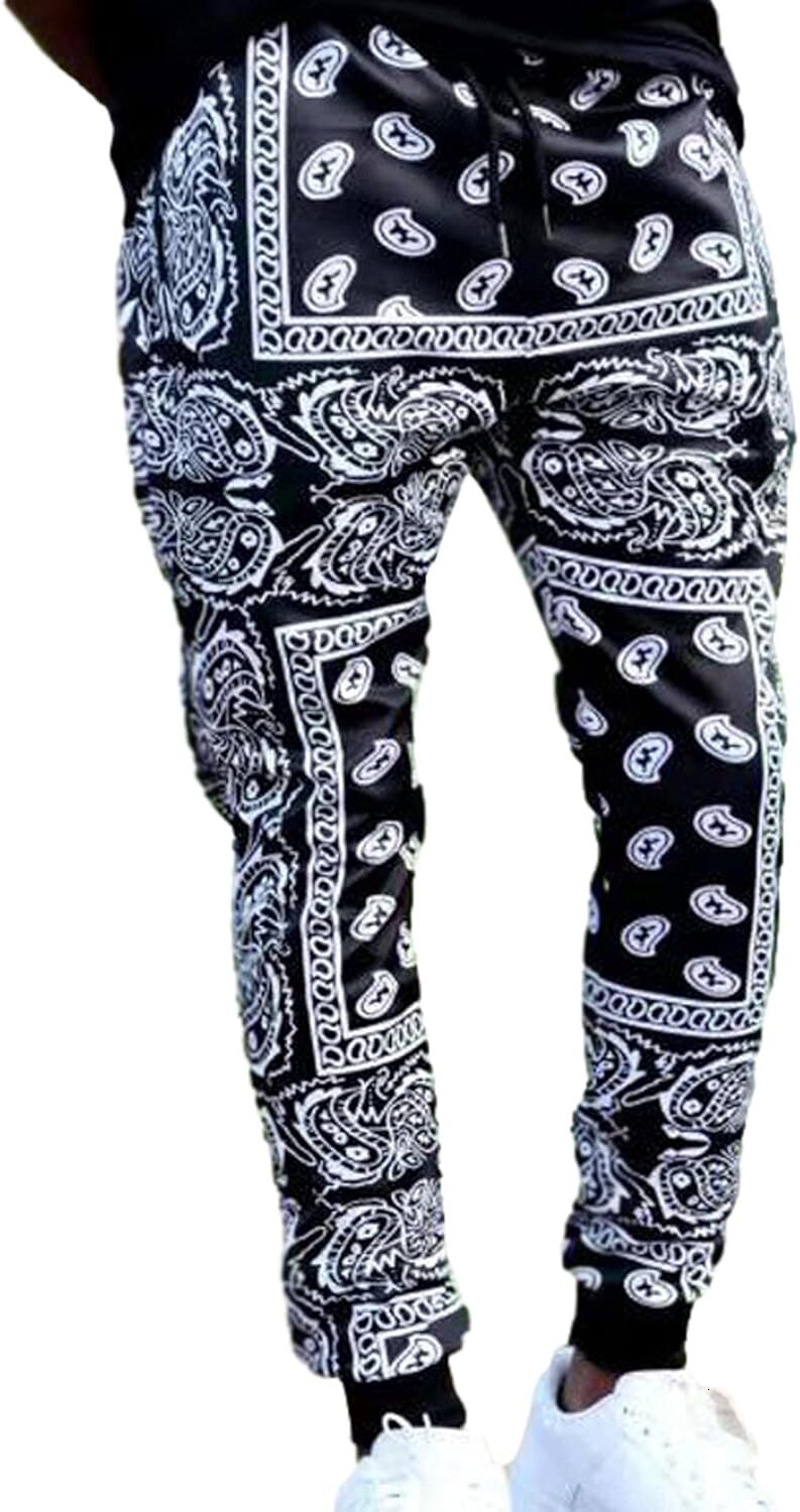 sweatpants mens Bandana Paisly Drawstring Jogger Pants Cashew Printed Sweatpants Skateboard Loose Trousers with Pockets sweat pants