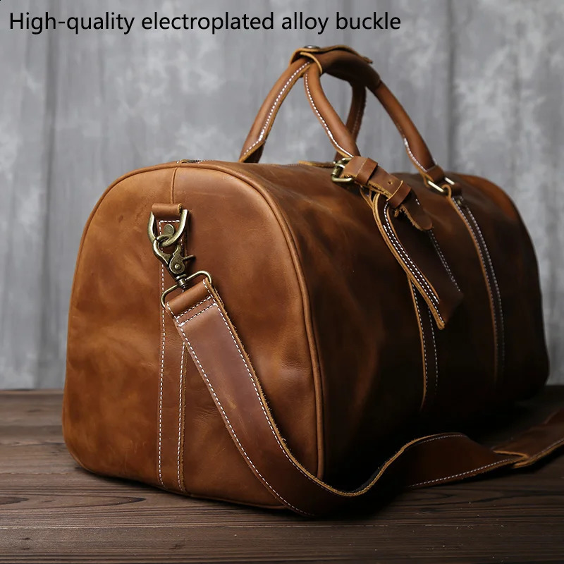 Retro Male Carryon Bag Europe And America Crazy Horse Leather Travel Layer Cowhide Large Capacity Single Shoulder 240827