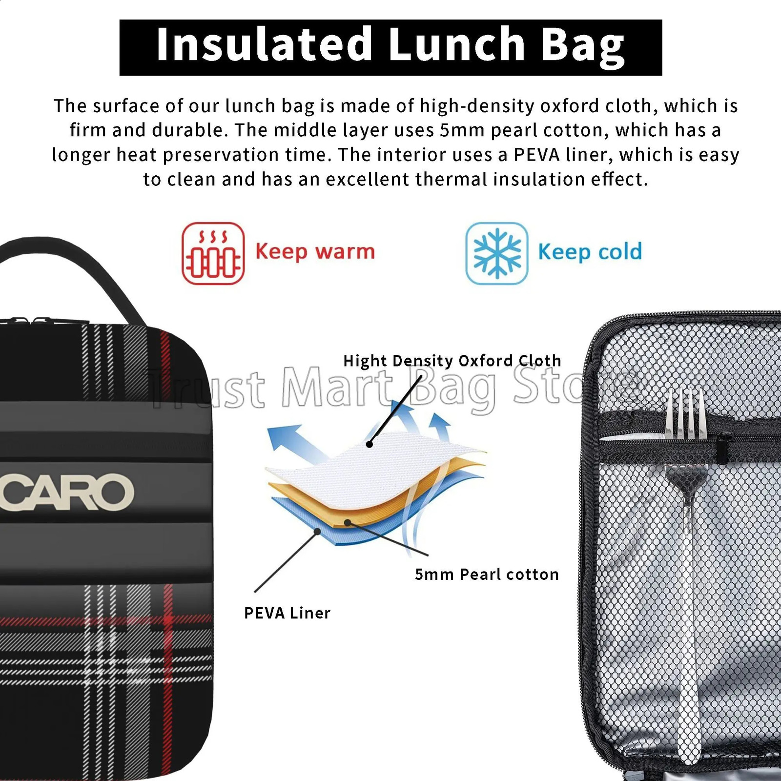 Recaros printed insulated lunch bag is a reusable leak proof portable Oxford cooler box for outdoor work and travel 240826
