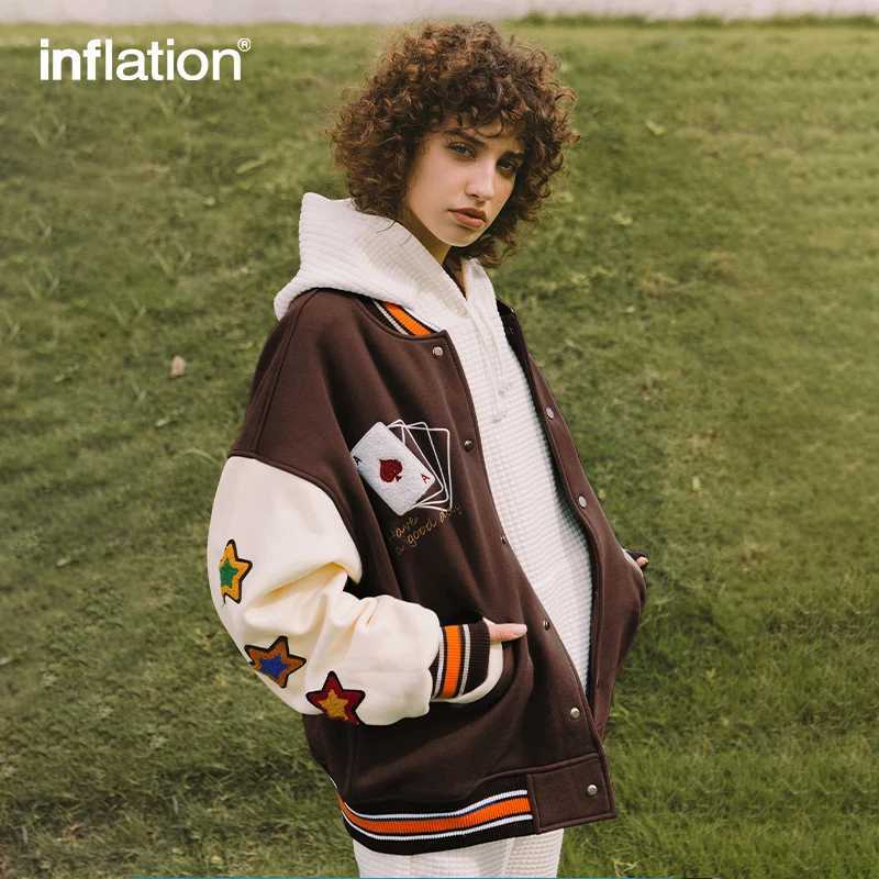 INFLATION Streetwear Vintage Baseball Jacket Men High Quality Towel Embroidery Jacket Couple Fleece Bomber Coat Y240826