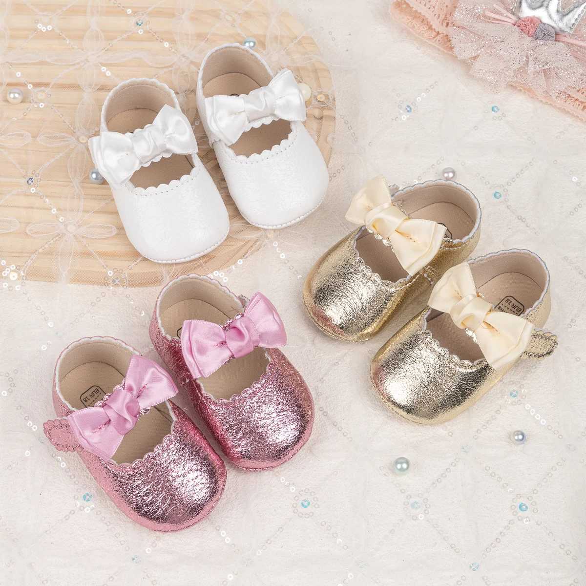 KIDSUN Classic Bow Baby Girl Preschool First Walking Shoes Anti slip Soft Cotton Bottom Preschool Shoes Princess Ballet Dance Shoes M240827