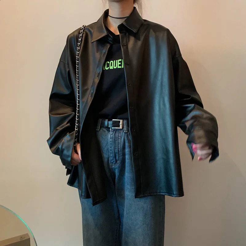 Elastic PU leather basic jacket womens motorcycle jacket spring and autumn black synthetic leather jacket 240827