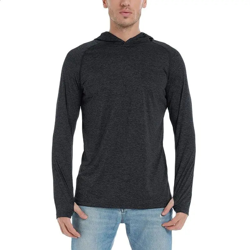 EKLENTSON Running Tshirt Mens UV Protective Thumbhole Long Sleeve Hoodie Quick Drying Sports Zipper 240827