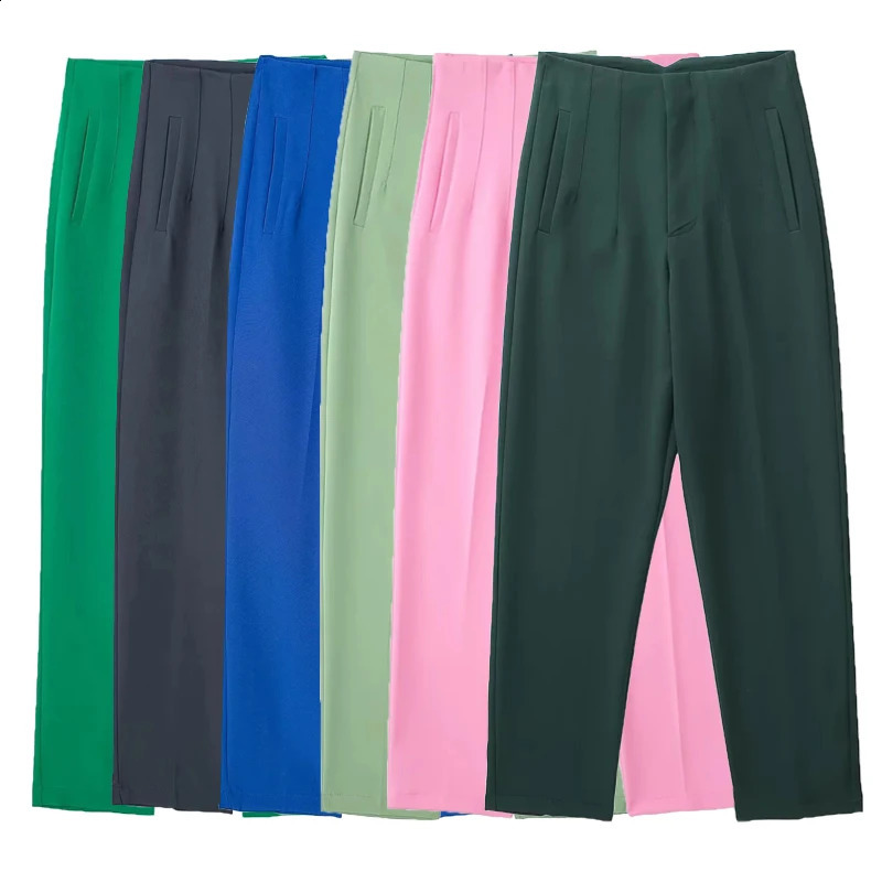 TRAF Fashion Office Wear High waist Pants for Women Formal outfits Pencil Trousers Black Pink White y240827