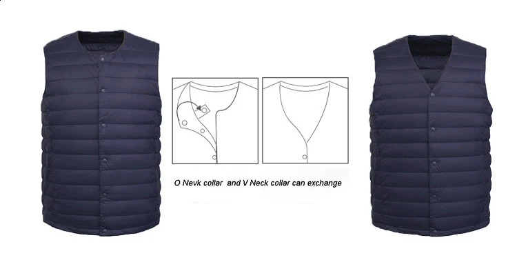 Mens 90% white down vest mens clothing ultra light jacket portable sleeveless winter round neck warm lining 240827