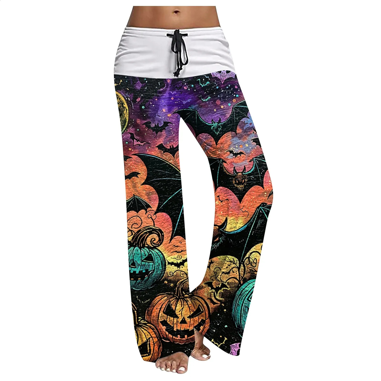 Womens casual lace wide leg pants Halloween printed casual pants Pantalones De Mujer Cal Pantalona Feminina 240827