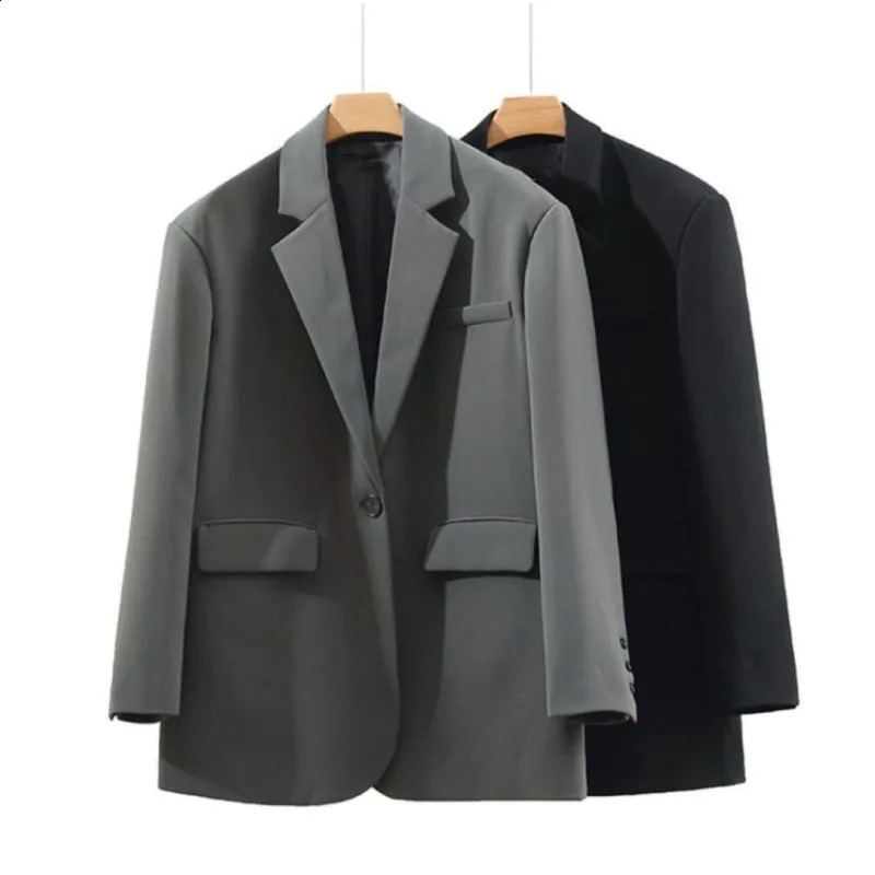 Solid Color Suit Commuting Jacket Female Korean Autumn Spring Women Oversize Coat Small Fellow Loose One Button Suit 240826