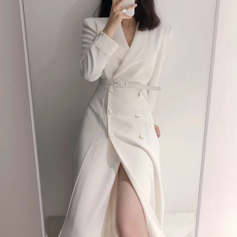 HMA autumn and winter womens trench coat Korean fashion windproof double chest long Abrigos 240826