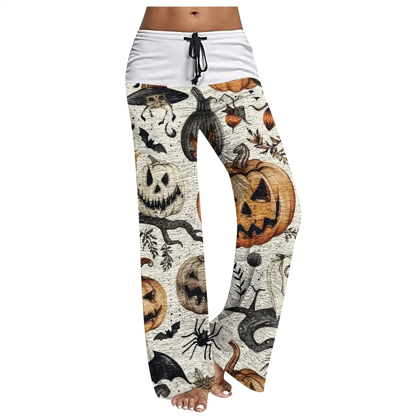 Womens casual lace wide leg pants Halloween printed casual pants Pantalones De Mujer Cal Pantalona Feminina 240827