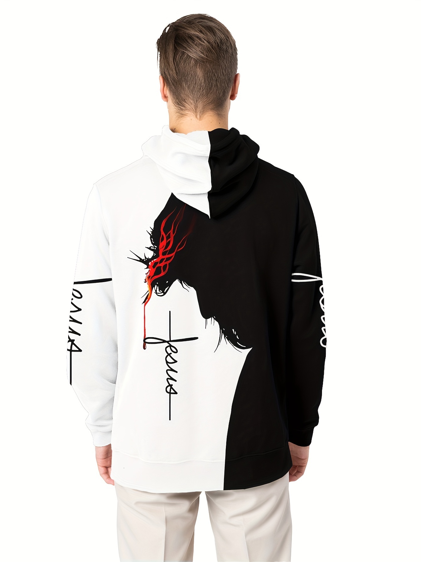 Men's Casual Jesus Graphic 3D Print Hoodie Sweatshirt With Pocket Drawstring Hooded Pullovers Sweat Shirts For Men, Men's Novelty Hoodies