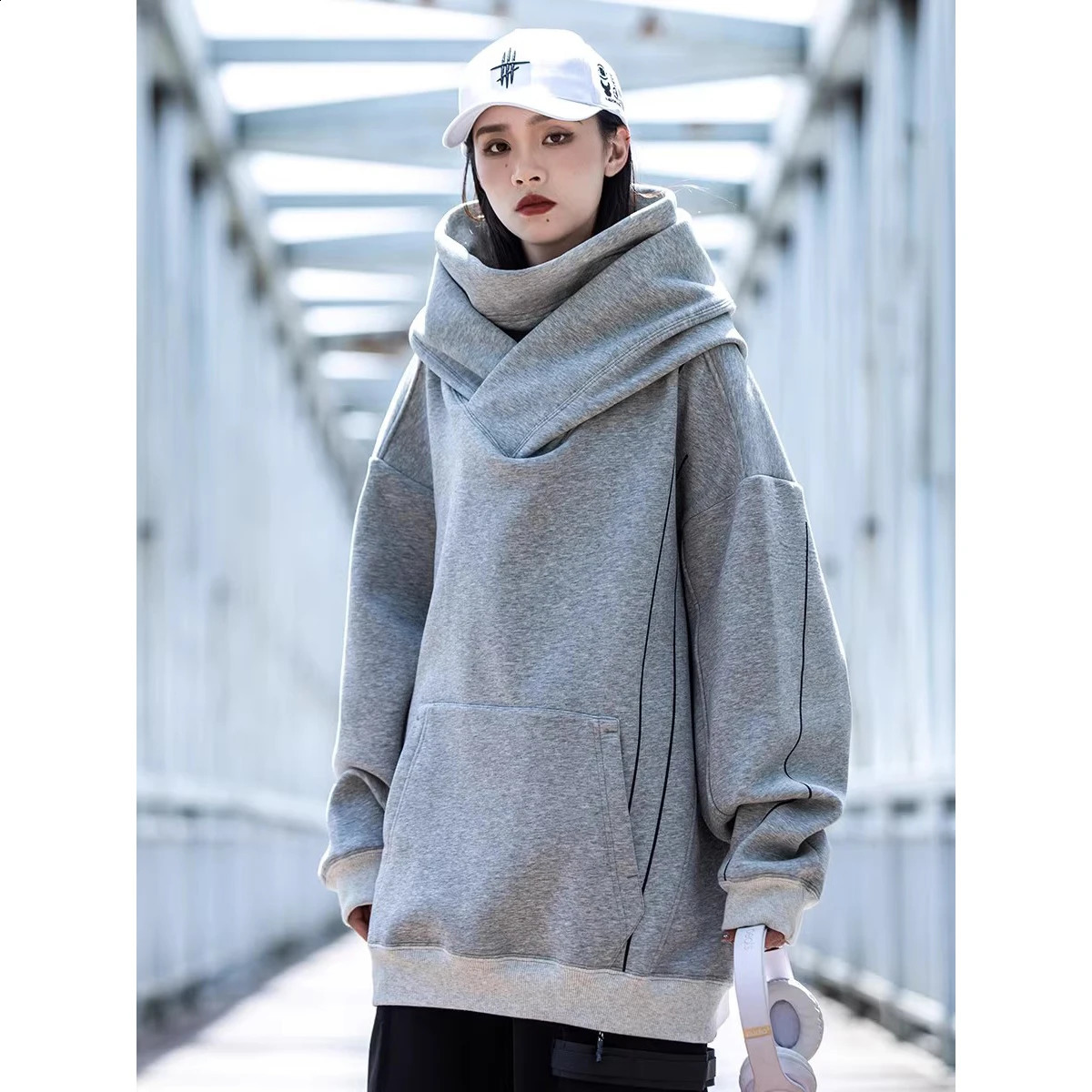 Double necklace Hoodie Techwear Harajuku mens functional Hoodies hiphop streetwear Pullover sweatshirt ultrafine cotton 240826