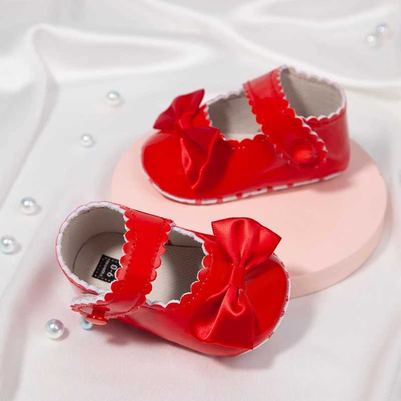 Baby shoes spring and autumn sweet princess shoes soft soled butterfly knot decoration apartment first step walker non slip leather shoes M240827