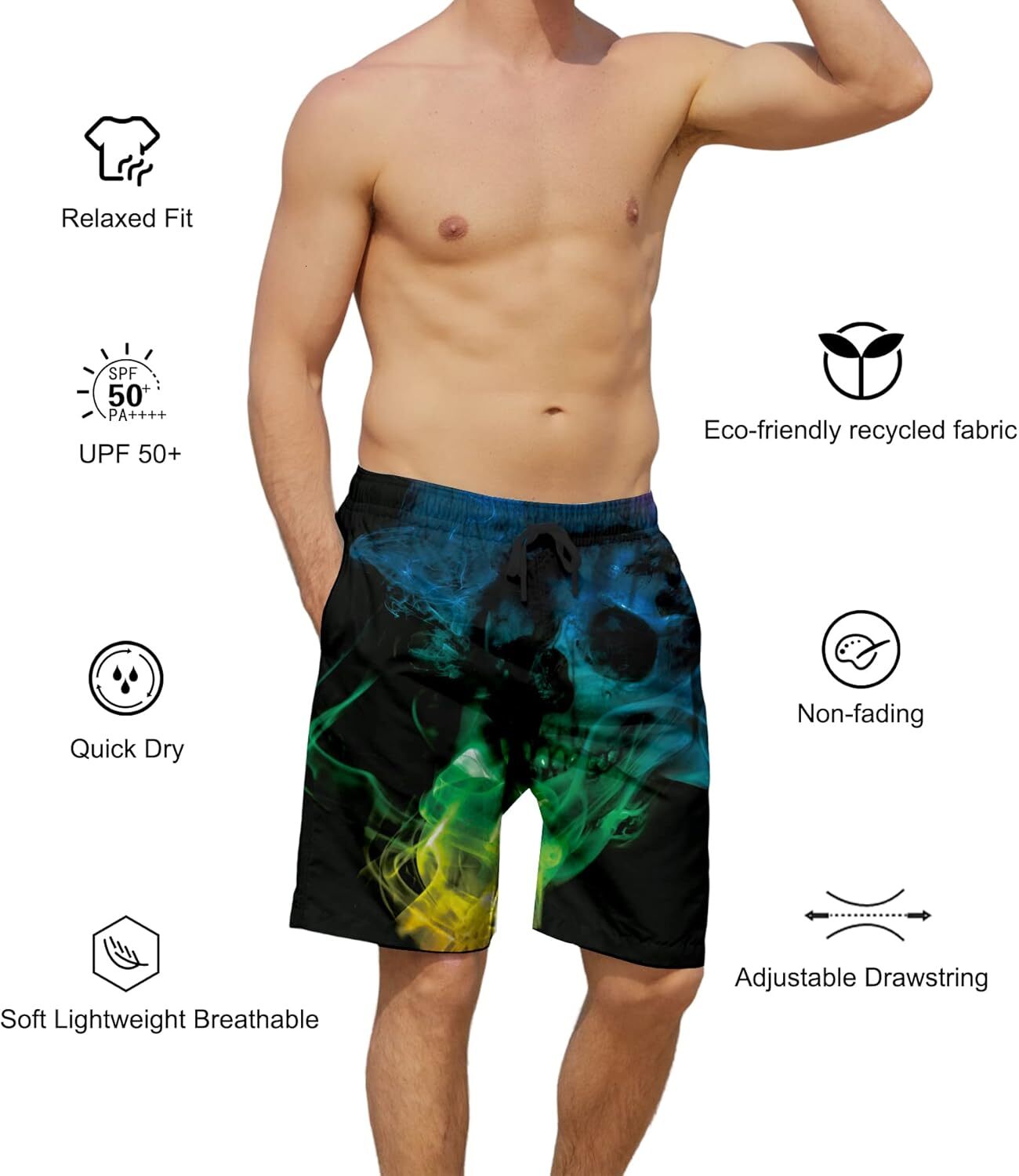 Mens Swim Trunks Summer 3D Printed Shorts Beach Pants Cool Quick Dry Board Bathing Suit With Side Pockets Mesh Lining XS-6XL