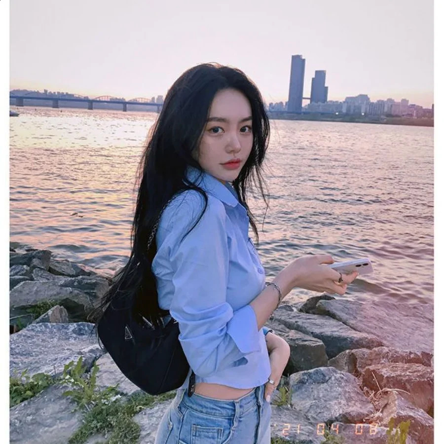Womens formal blue top button up womens shirt and long sleeved work clothes white office clothes cool Y2k M S Xl 240827