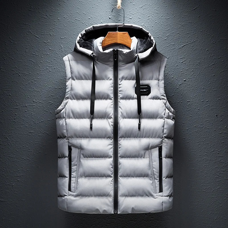 Mens Loose Casual Jacket Sleeveless Zipper Down Vest Male Solid Color Autumn Winter Warm Vests Standup Collar Oversize 240827