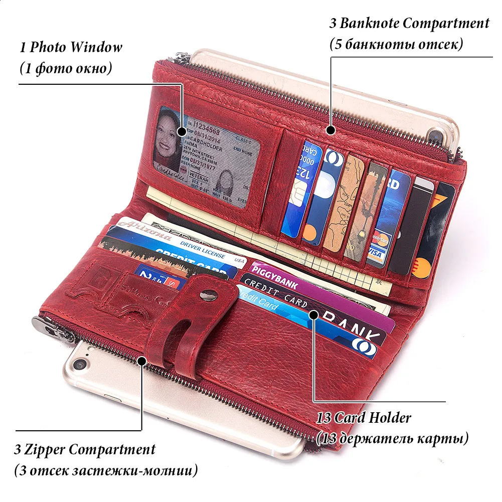 fashion womens wallet 100% genuine leather long Rfid Walet red coin card holder Portomonee handbag dh2931047