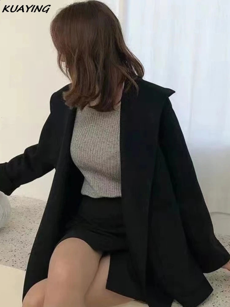 Womens wool jacket autumn French elegant small Mantel coat womens coat casual cardigan wool coat 240827