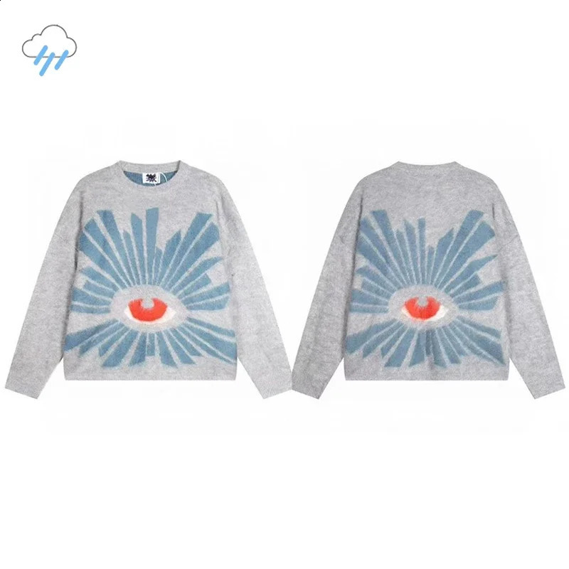 Autumn and Winter Casual Loose Eye Jacquard Grey Sweater Mens High Quality Shirt 240826